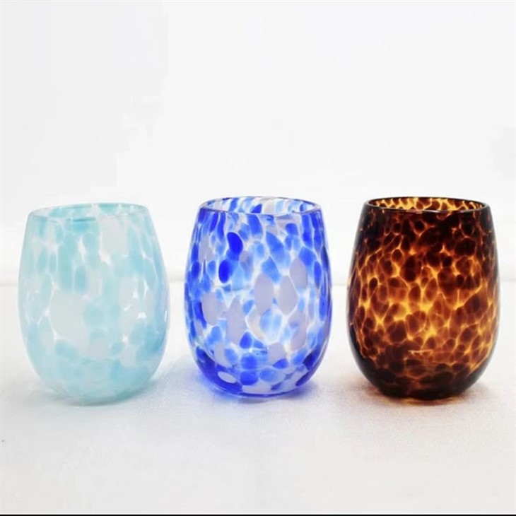 Stemless Wine Glass With Solid Colourful Dots