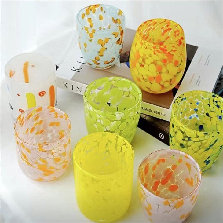 Stemless Wine Glass With Solid Colourful Dots